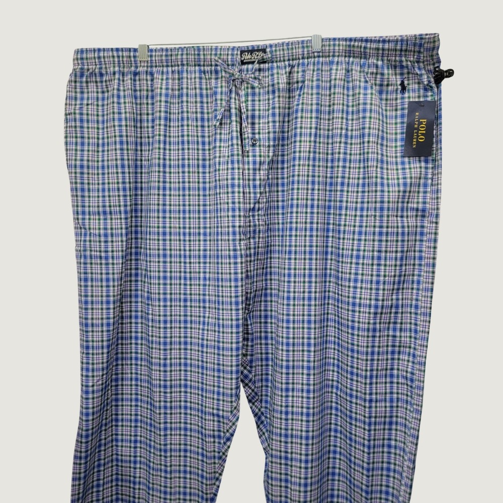 Polo Ralph Lauren Pajama Pants Men 4XT Blue Green Plaid NWT Cotton Lounge Sleep